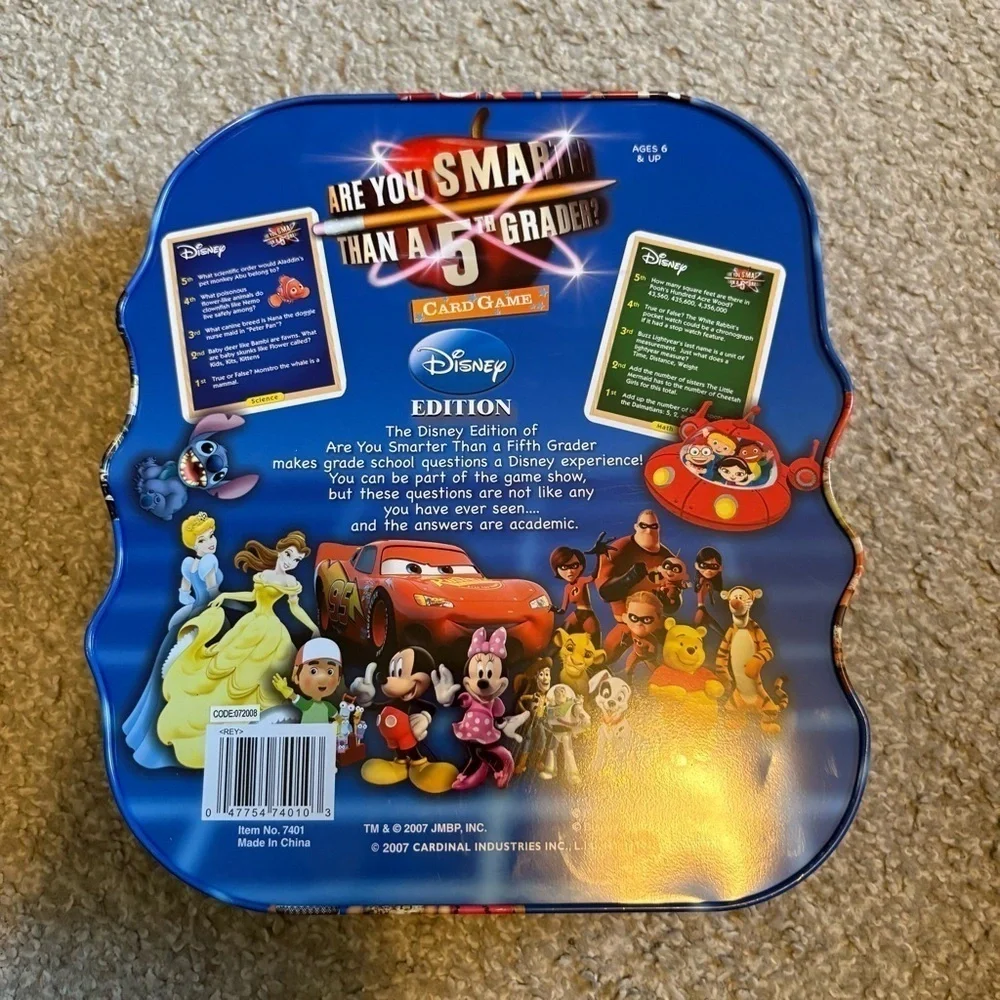 Disney Are You Smarter Than a 5th Grader Card Game 2007 Cardinal Metal Tin